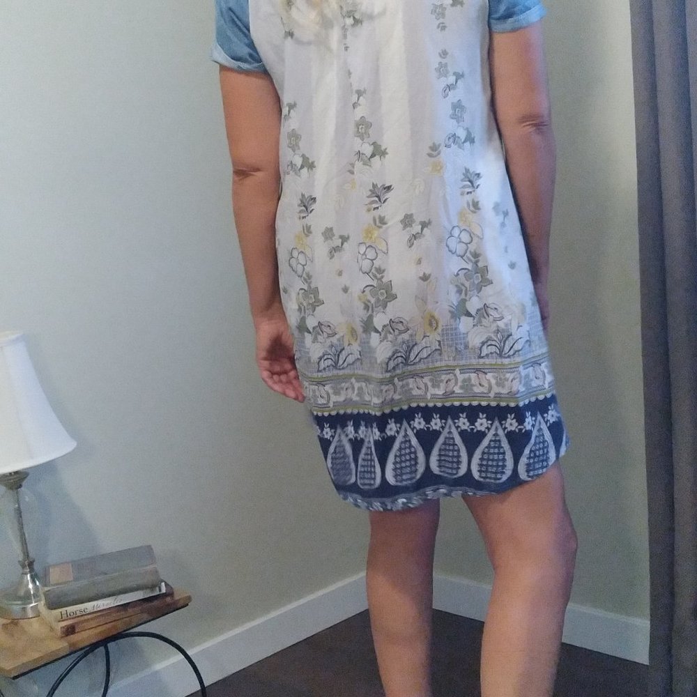 Cute ODDY Denim look/Floral print Bamboo Rayon Dress with Pockets